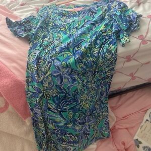 Lilly Pulitzer Blue & Green Floral Midi Dress